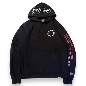 RARE Broken Promises Black Hoodie Men's Medium Green Flaming Skull Y2K